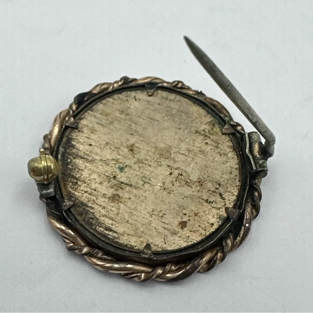 Antique Victorian Photo Frame Picture Man Portrait Gold Tone Brooch Lapel Pin